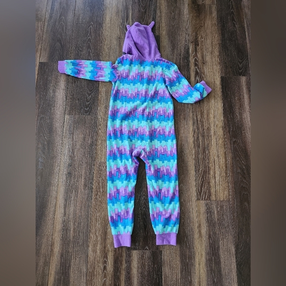 Fortnite Llama Kids Unicorn One Piece Pajama - Purple and Blue Boys Size 8 - Picture 4 of 4